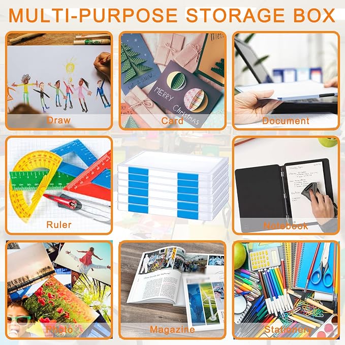 LonlyEagle 6 Pack A4 File Portable Project Case, Plastic Storage Box for 8.5" x 11" Letter Paper, Documents Magazines Holder 