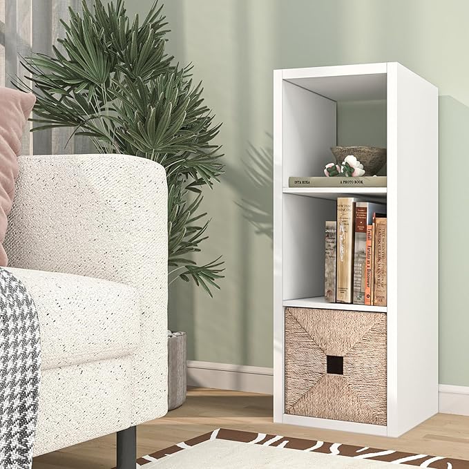 CTESNE【2026 Wooden Thick Frame 3 Cube Storage Organizer Shelf with Anti-Tipping Kits + Reversible Open Back Bookcase, Horizon