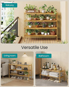 SONGMICS Bamboo Shoe Rack for Closet, Stackable Shoe Oragnizer with Modular Structure, Space-Saving Free Standing Shelf for E