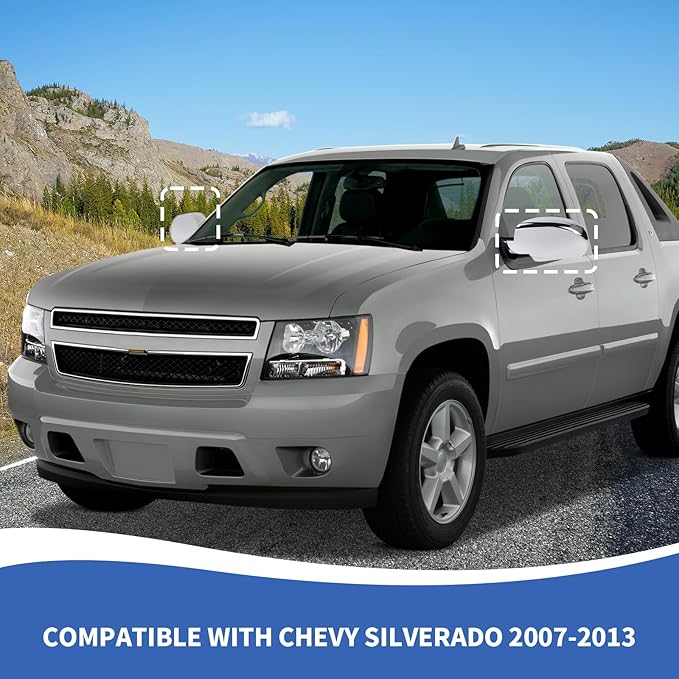 RAZPOY Rearview Mirror Cover Side Mirror Shell Trim Compatible with Chevy Silverado & Suburban & Tahoe & GMC-Yukon & GMC-Sierra & Cadillac Escalade 2007-2013, Chrome