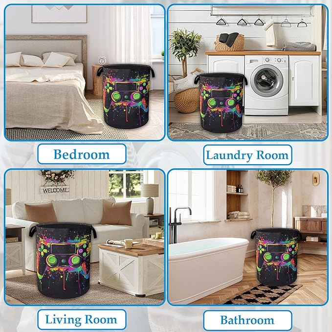 Game Controlle Laundry Basket Collapsible Laundry Hamper Clothes Toy Storage Bin for Bathroom Bedroom Room Decor 16" X 20.8"