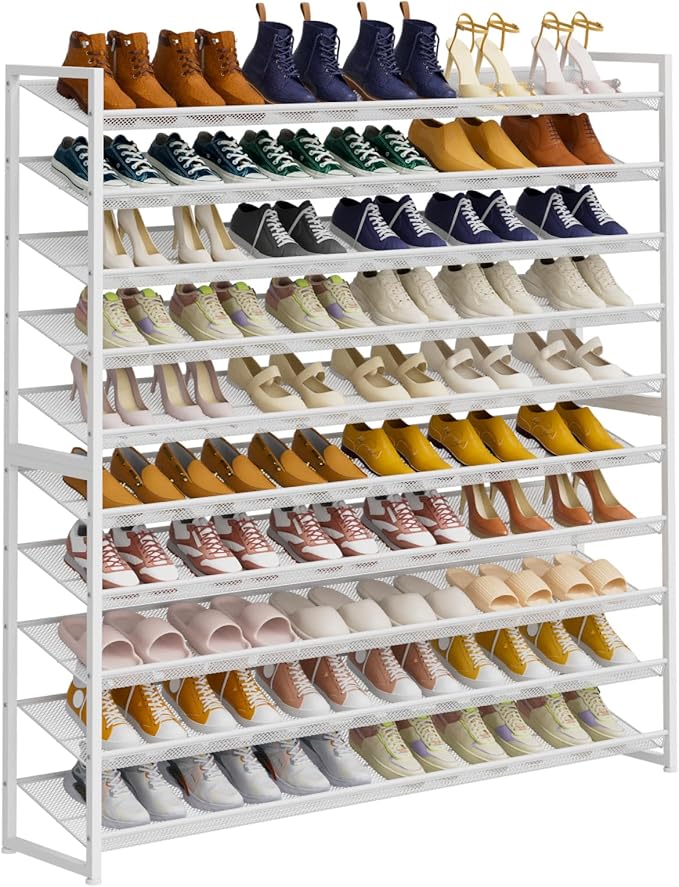 Large Shoe Rack 10 Tier Shoe Organizer, Heavy Duty Metal 5-Tier Stackable Shoe Storage Vertical Shoe Rack for Closet Front Do