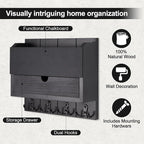 Mail and Key Holder Wall Mount with Storage Drawer – Modern Wooden Mail Organizer for Wall Entryway, 7 Key Hooks & Chalkboard