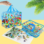 6 Packs Large Toy Storage Bags with Labels, Reusable Clear PVC Storage Bag, Travel Waterproof Organizer Bags (Blue-cute patte