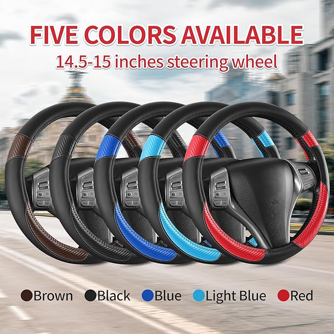 Non-Slip Car Nappa Leather Steering Wheel Cover,Universal Car Accessories Women Men Fit 14" 1/2-15" Suvs/Vans/Sedans/Cars/Tru