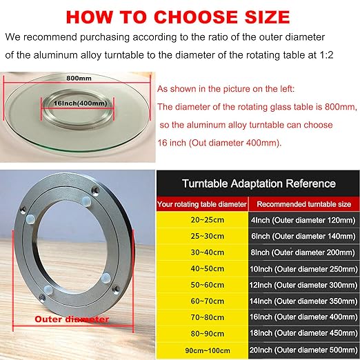 Aluminium Alloy Turntable Bearing, Heavy Duty Swivel Turntable Lazy Susan Rotating Bearing Turntable Round Dining Table Smoot