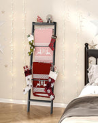 Hzuaneri Blanket Ladder Shelf, Decorative Quilt Rack, 6-Tier Farmhouse Ladder Holder Organizer with 4 Removable Hooks 7.9" D 