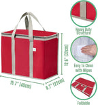 VENO 2 Pack Cooler Bag and Insulated Grocery Bags for Food Delivery, Collapsible Cooler, Reusable Shopping Bags for Groceries with Zipper, Foldable, Heavy-Duty, Stands Upright (Red, 2 Pack)