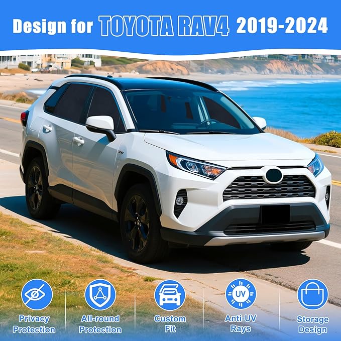 ZATOOTO Car Window Shades for Toyota RAV4 2019-2024, Custom Fit Suede Car Window Covers for 100% UV & Privacy Protection, Heat Insulation, 4 Packs Side Window Sun Shade for Family Travel, Baby, Pets