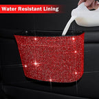 Cavalcade Car Trash Can, Hanging Trash Bin, Leakproof Garbage Organizer, Bling Vehicle Waste Basket, Mini Dustbin Container with Clip for Car, Office, Kitchen, Bedroom, Home and More, Red, Small