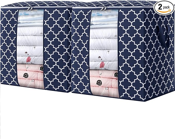 WISELIFE Storage Bags 2 Pack/100L Large Blanket Clothes Organization and Storage Containers for Comforters,Bedding, Foldable 