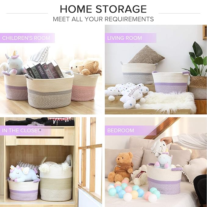 Hinwo Oval Cotton Rope Storage Basket Collapsible Nursery Storage Box Container Organizer with Handles, 13 x 10 inches, Off W
