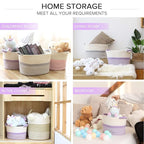 Hinwo Oval Cotton Rope Storage Basket Collapsible Nursery Storage Box Container Organizer with Handles, 13 x 10 inches, Off W