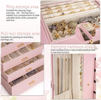AKOZLIN Huge Jewelry Box Organizer Functional Extra Large Leather Jewelry Storage Case for Women Girls Ring Necklace Earring 