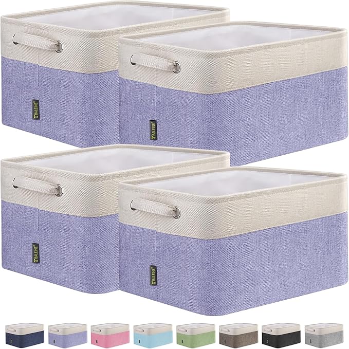 BALEINE 4 Pack Fabric Closet Storage Bins for Shelves, Linen Closet Organizers and Storage, Decorative Baskets for Organizing
