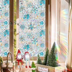 Niviy Christmas Window Clings, Stained Glass Window Film for Xmas Decals Holiday Snowflake Christmas Home Office Decorations for Indoor Outdoor (16.93 x 39.37inch)