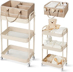 Fortella Baby Diaper Caddy, 3 Tier Rolling Storage Cart for Baby Essentials, Diaper Cart with Detachable Dividers, Storage & 
