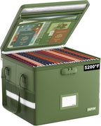 ENGPOW 5200°F File Box Fireproof Document Box with Lock,Heat Insulated Collapsible File Storage Organizer Box with Handle,Por