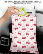 Car Trash Can, Durable Hanging Car Trash Garbage Bag, Cute Automotive Garbage Cans Organizer, Cute Pink Strawberry Bow