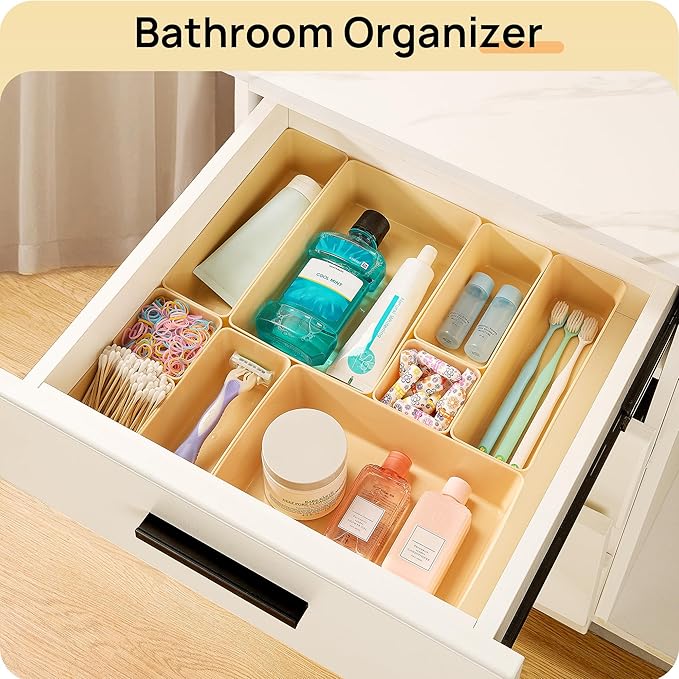 Vtopmart 25 PCS Plastic Drawer Organizers Set, 4-Size Versatile Bathroom and Vanity Drawer Organizer Trays, Storage Bins for 