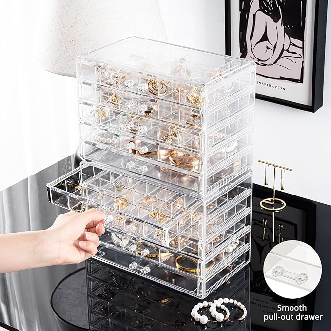ProCase Acrylic Earrings Holder Organizer Box, Large Clear Earring Jewelry Storage Transparent Stackable Drawers Jewelry Disp