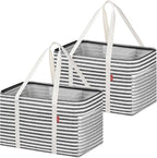 LHZK 2 Pack Utility Tote Bag with Metal Wire Frame and the Sides Rinforced, Large Tote Bag with Handle, Reusable Grocery Bags