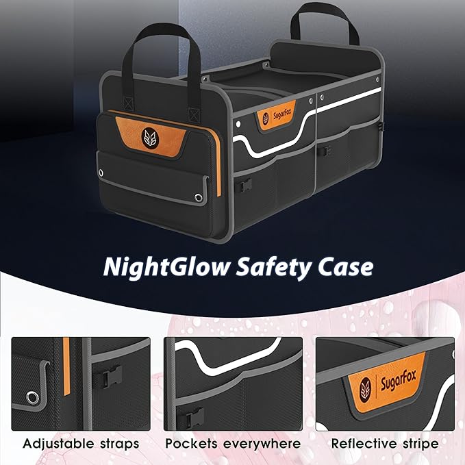 Car Trunk Organizer for SUV, 70L Heavy Duty Waterproof Trunk Organizer, Foldable Vehicle Organizer with Anti-Slip Base, 24x13.