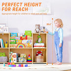 Kids Bookshelf & Toy Storage Organizer, 2-Tier Horizontal Wooden Shelf with 5 Open Compartments and Front Book Display, Low H