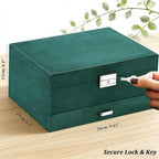QBestry Jewelry Box for Women with Drawer, 3-Layer Large Jewelry Organizer with Lock & Key, 8 Necklace Hooks & 56 Earring Hol