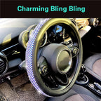 PINCTROT Large Size Bling Comfy Steering Wheel Cover with Jumbo Crystal Rhinestones, Anti-Slip Diamond Leather, 15.5-15.75 Inch (Blue)