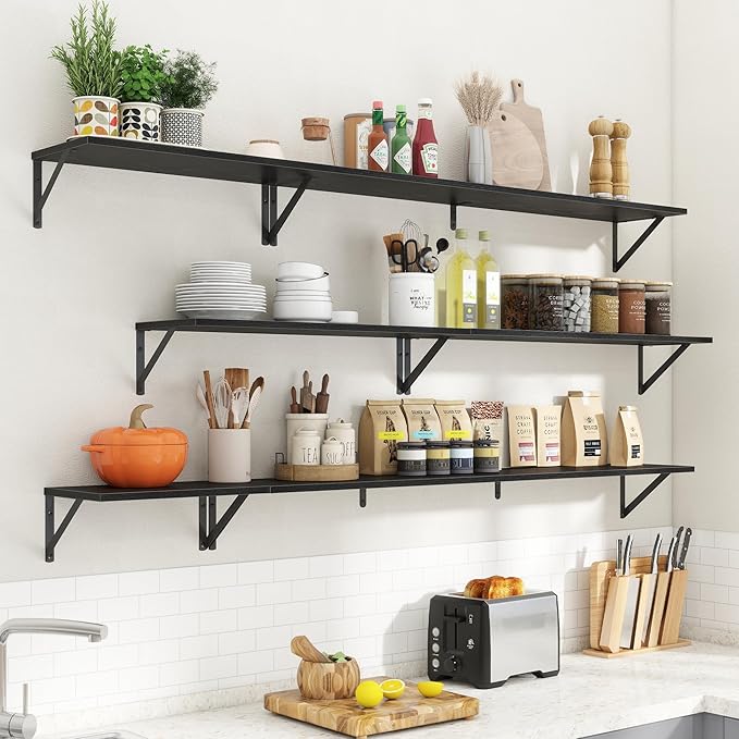 55" Long Wall Mounted Floating Shelves,8 inch Deep Floating Shelf with Metal Brackets Set of 2,Easy-to-Install Wall Decor Sto