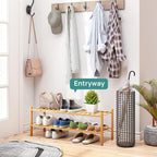 viewcare 2-Tier Long Shoe Rack for Entryway, Black Bamboo Wood Shoe Rack for Closet & Hallway, Long 33IN | Beautiful | Functi