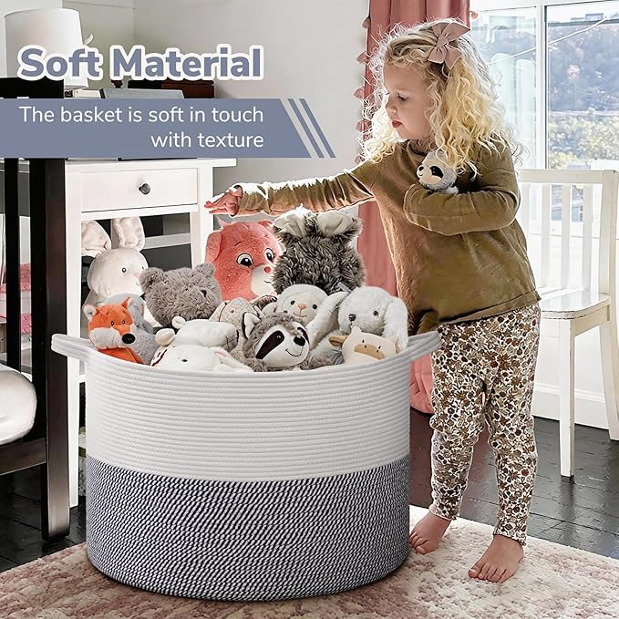 INDRESSME 115L Extra Large Cotton Rope Basket, Blanket Basket for Home Decor Living Room Nursery, Toy Storage Baskets for Kid