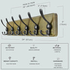 Dseap Coat Rack Wall Mounted - 24" Long 6 Tri Hooks, Heavy Duty Wooden Wall Coat Hanger Coat Hook for Clothes Hat Jacket Clot