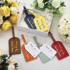 Sweetude 48 Sets Leather Luggage Tag Bulk and So The Adventure Begins Luggage Tags with Name Card for Wedding Bridal Shower B