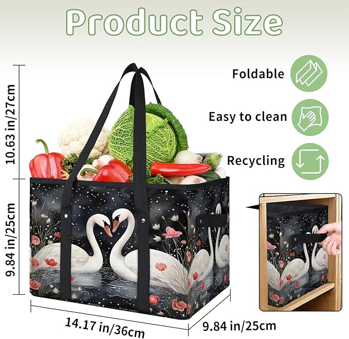 Reusable Grocery Bags Heavy Duty Shopping Bags Foldable Large Tote Bags with Long Handles & Hard Bottom