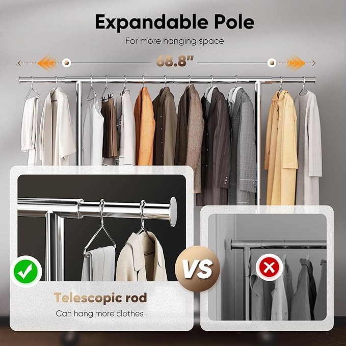 HOKEEPER Clothing Racks Heavy Duty Clothes Rack Adjustable Garment Rack for Hanging Clothes, Portable Coat Rack with Lockable