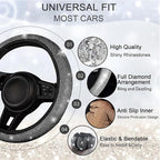 NBTEPEM 30 Pcs Bling Car Accessories Set for Women, Silver Steering Wheel Cover Set, Bling Console Cover, Seat Belt Cushion, Shift Knob Cushion, Cup Holder Coaster, Rhinestone Car Hanging Accessories