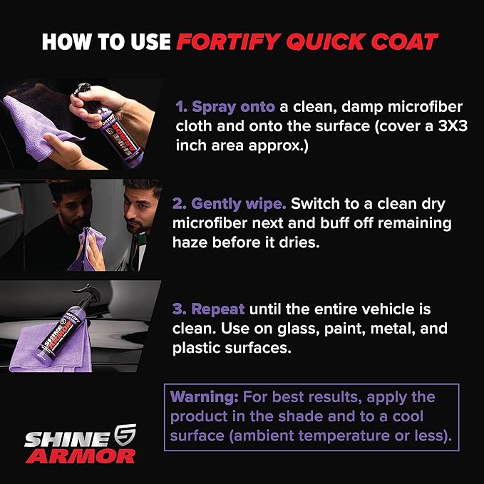 Car Wax Spray and Ceramic Coating for Cars - 3 in 1 Waterless Car Wash and Detailing - Quick Effect Coating Agent for Car - High Gloss Car Coating Spray, Shiny Car Stuff by Shine Armor - 8FlOz