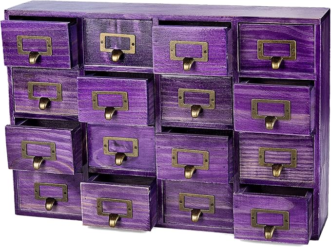Purple 16-Slot Wooden Drawer Unit - Country Style Desk Organizer Box - 20"x3.6”x14” Wooden Storage Box w/ 16 Drawers - Counte