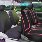 FH Group Unique Flat Cloth Full Set Car Seat Covers w. Silicone Steering Wheel Cover- Universal Fit for Most Cars, Trucks, SUVs or Vans (Pink/Black)
