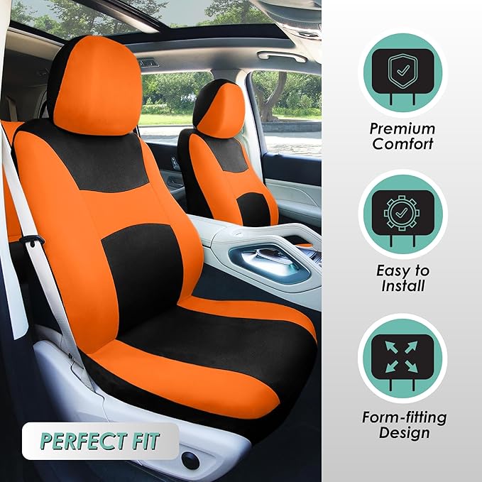 FH Group Front Set Cloth Car Seat Covers for Low Back Car Seats with Removable Headrest, Universal Fit, Airbag Compatible, Se