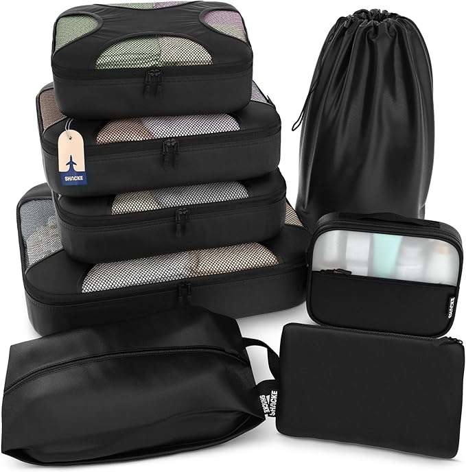 Shacke Packing Cubes for Travel 8 Set - Premium Luggage Organizer Bags - Versatile Travel Organizer for Women and Men - Optim