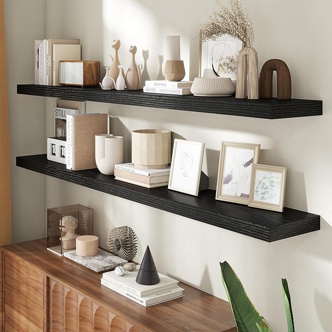 72 Inch Floating Shelves for Wall, 8 Inch Deep Floating Shelf for Storage & Display, Rustic Wall Mounted Shelf with Invisible