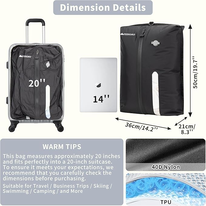 Vacuum Bag for Travel, Professional IPX8 Waterproof Reusable Vacuum Compression Bags for Travel Suitcases, Durable Space Save