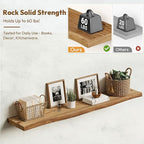 Vivelove Live Edge Floating Shelves Solid Wood, 48 Inch Set of 1, Elm Shelves for Wall with Invisible Bracket for Living Room