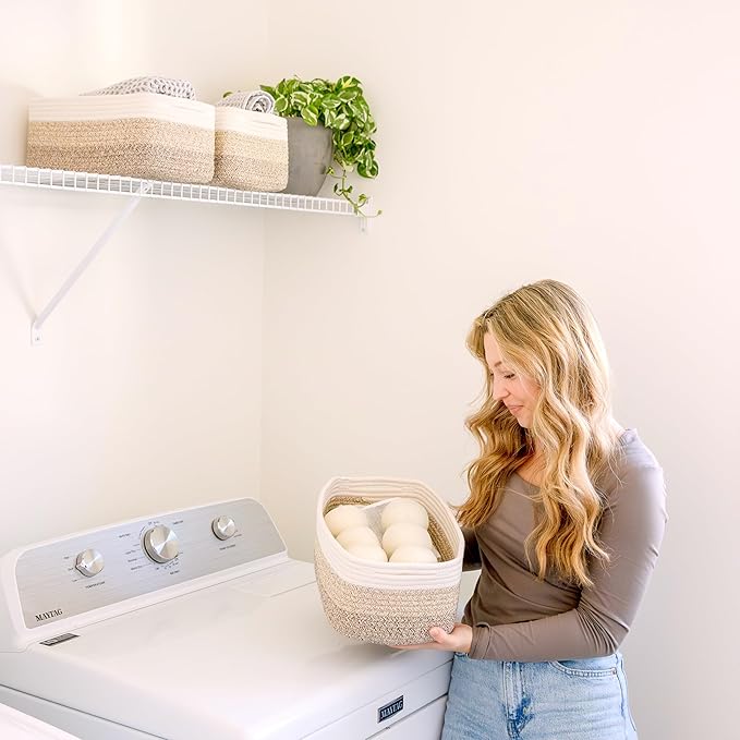 NaturalCozy 13.5”x8.5”x5.5” Storage Baskets for Shelves 3 Pack | Cotton Rope Woven Small Baskets for Organizing | Small Stora