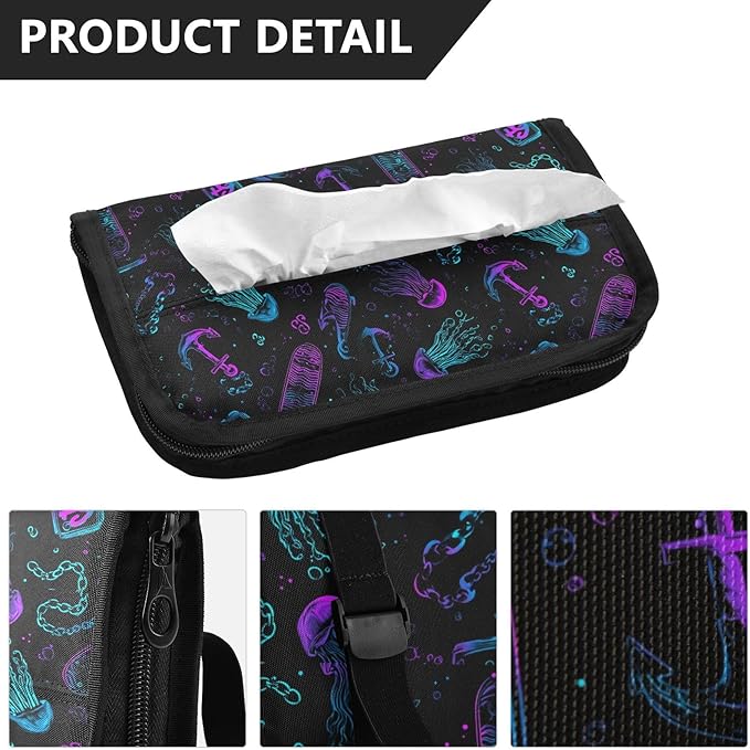 Car Tissue Holder Car Visor Organizer Tissue Box Holder for Car Sun Visor Organizer with Car Vehicle Accessories Essentials Interior for Women Men Black Jellyfish Anchor Skateboard Neon