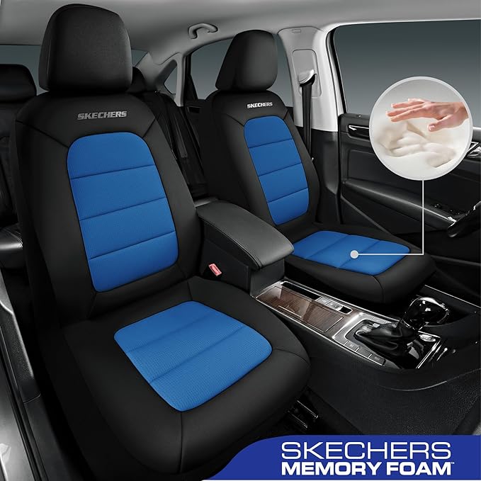 Skechers Memory Foam Car Seat Covers,Thick Cool Touch Fabric Seat Covers,Front Seat Cover Airbag Compatible,Automotive Comfor