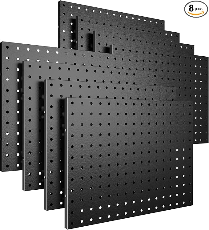 Spampur Peg Board, 8 Pack Metal Pegboard Panels Black Pegboards Wall Organizer, Peg Board for Walls Home, Garage Tool Storage